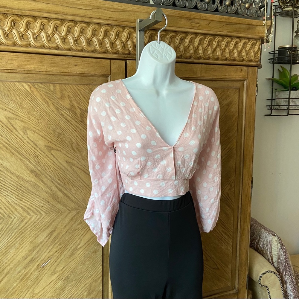 Forever 21 pink white polka dot wrap crop top